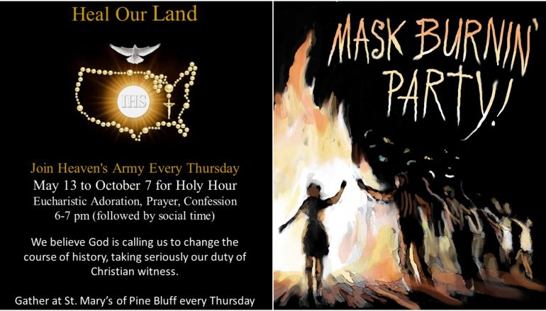 Tonight! Holy Hour to Pray for the USA & Mask Burning Party!